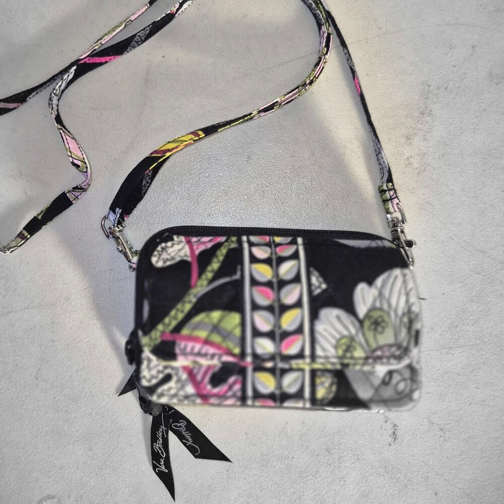 Vera Bradly wallet w/ crossbody strap , Pillow top colorful floral design 5X3X1